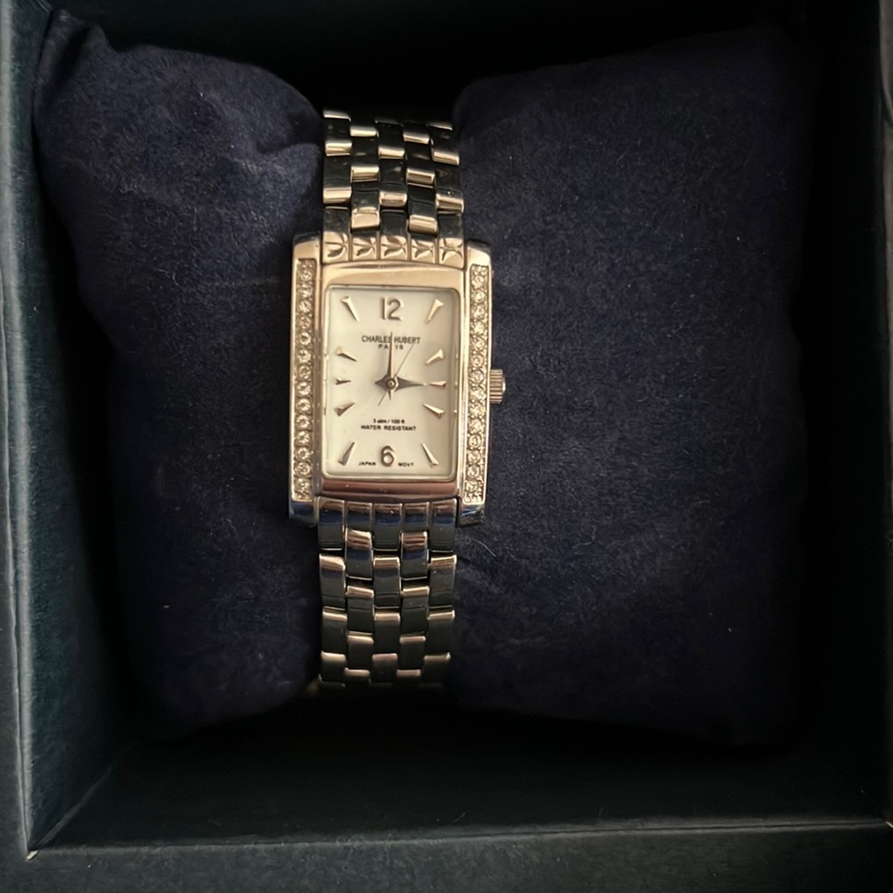 Charles Hubert Ladies Stainless steel white dial and crystal quartz watch